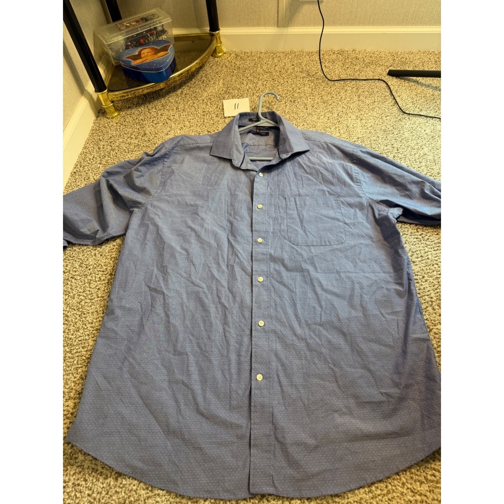 Tommy Hilfiger Mens XL Blue Regular Fit Stretch Wrinkle Resistant Dress Shirt